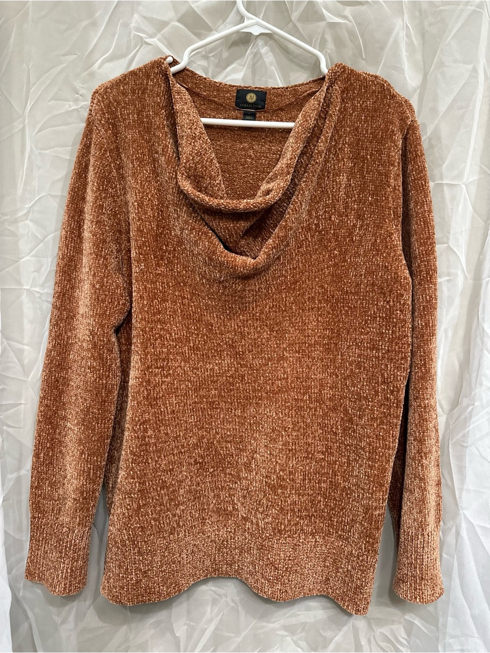 JM Collection Chenille Cowl Neck Sweater in Rust